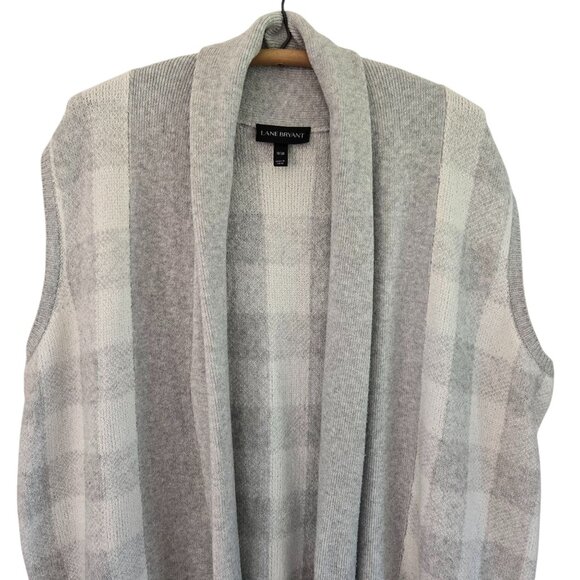 Lane Bryant Womens Plaid Duster Sweater Vest Open Front Gray & White 18/20 - Picture 3 of 14